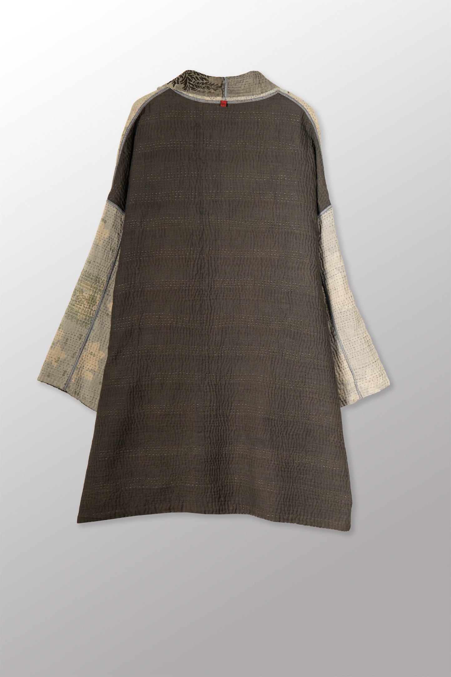 FRAYED PATCH KANTHA WITH STAMP HAORI JACKET - sp-fi4068-gry -