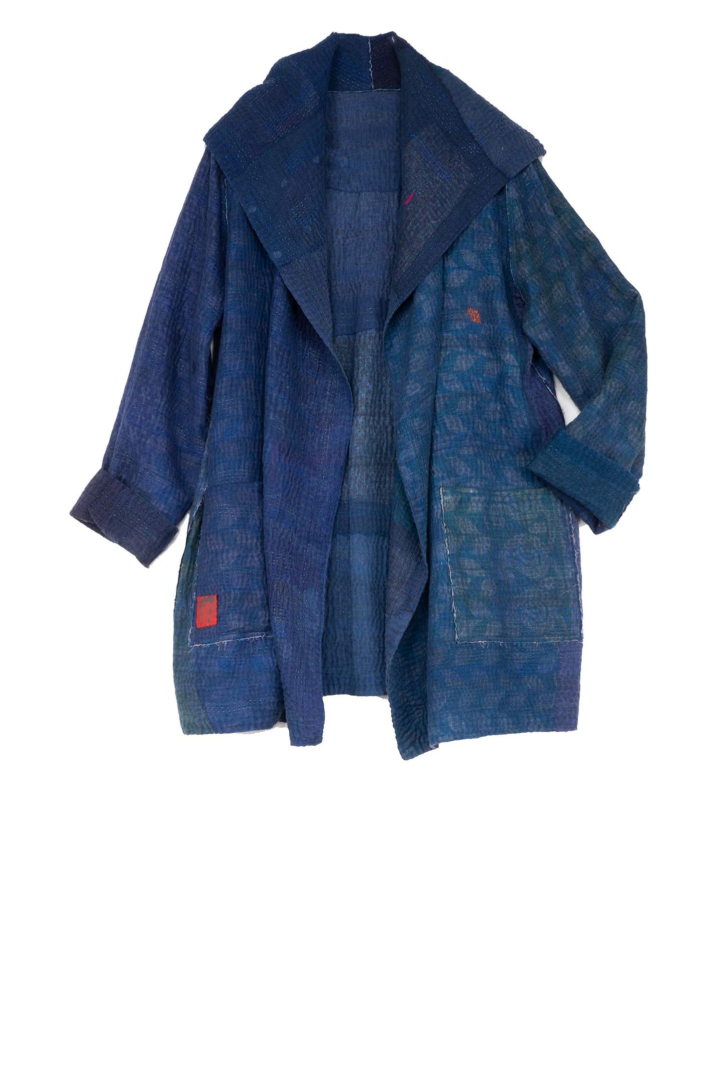 FRAYED PATCH KANTHA POCKET JKT - fi4002-nvy -