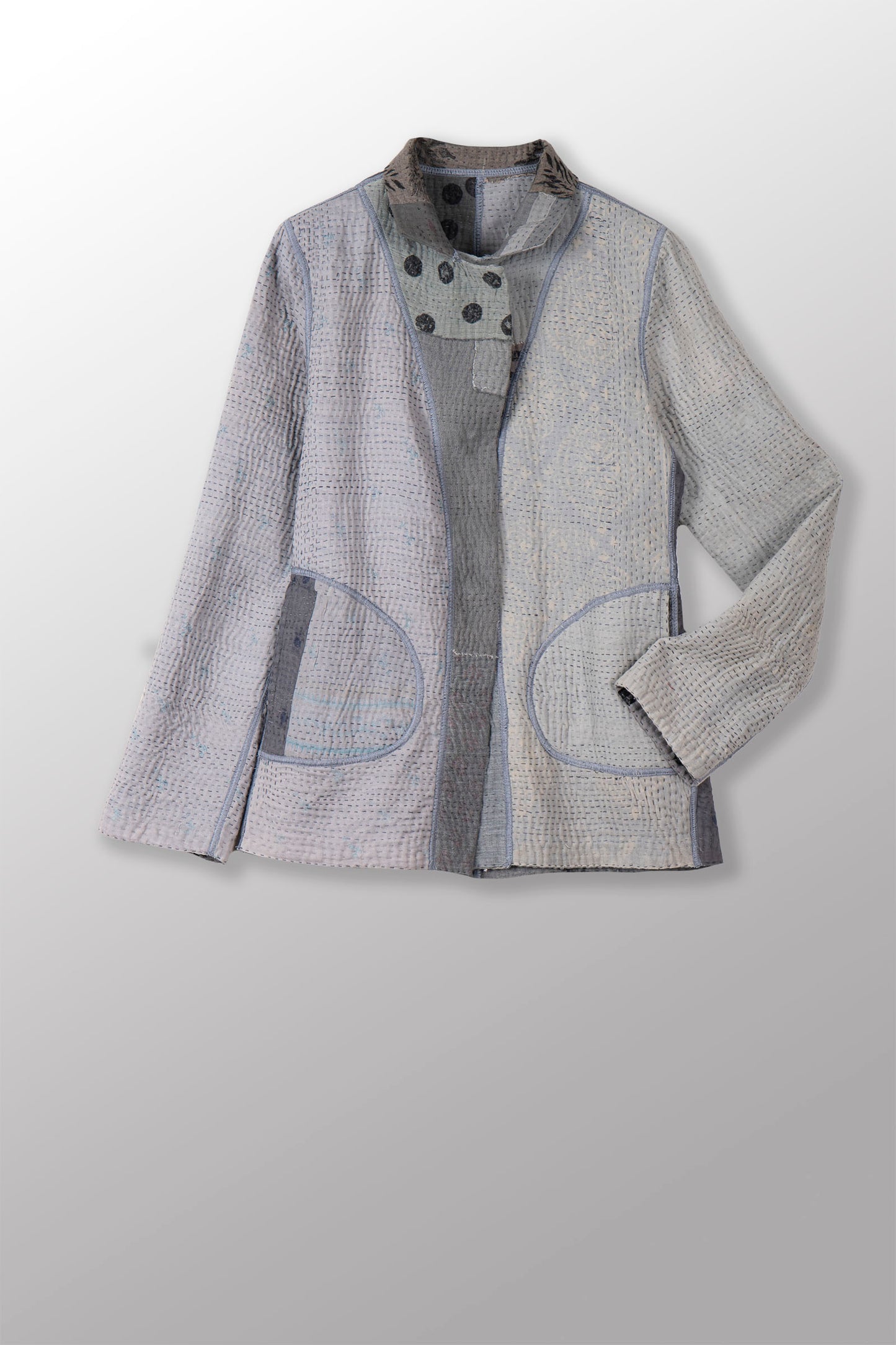 FRAYED PATCH KANTHA SIMPLE JKT - fi4022-gry -