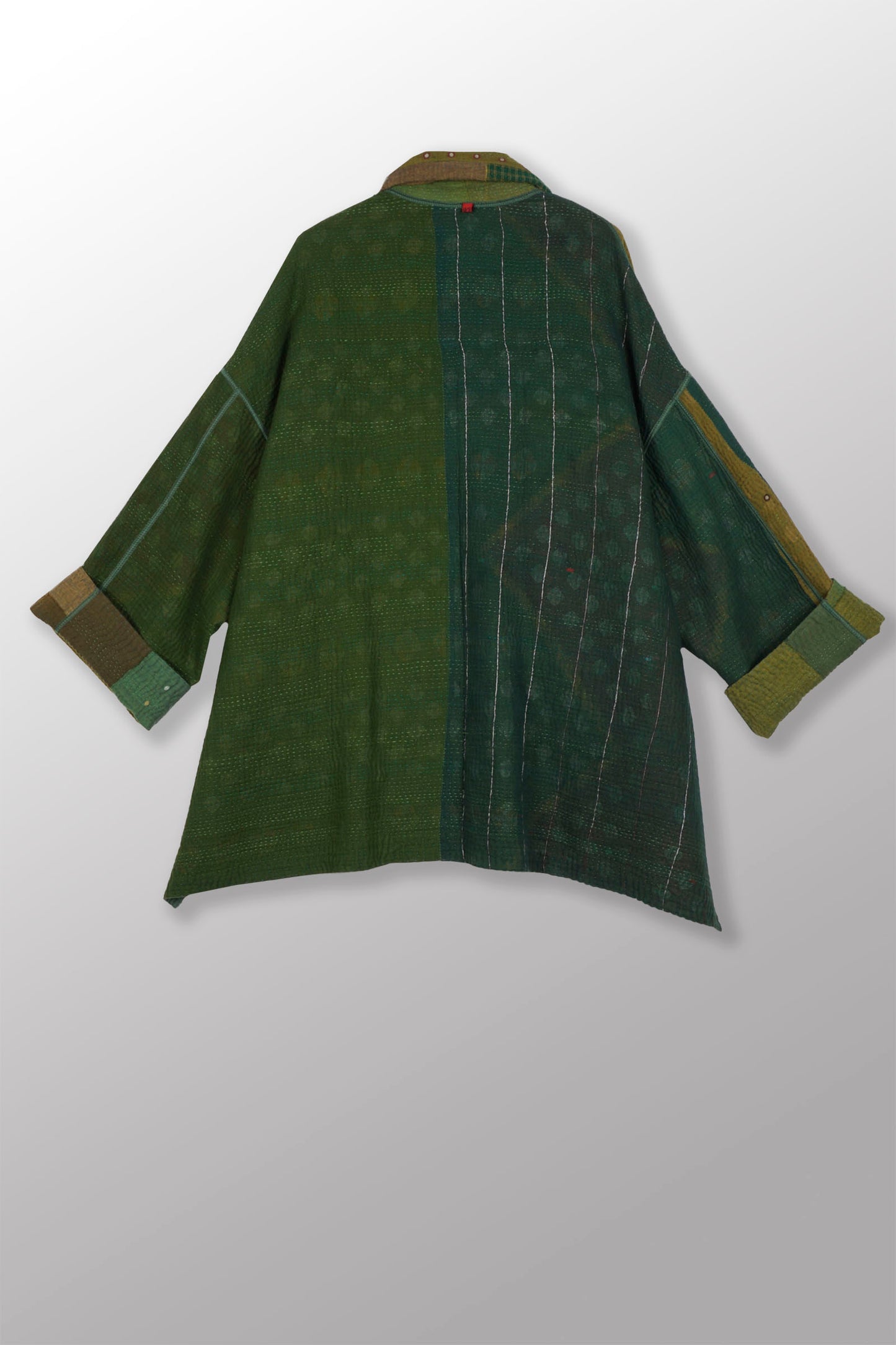 FRAYED PATCH MIX KANTHA OVERSIZED MINI COAT - fm4332-grn -