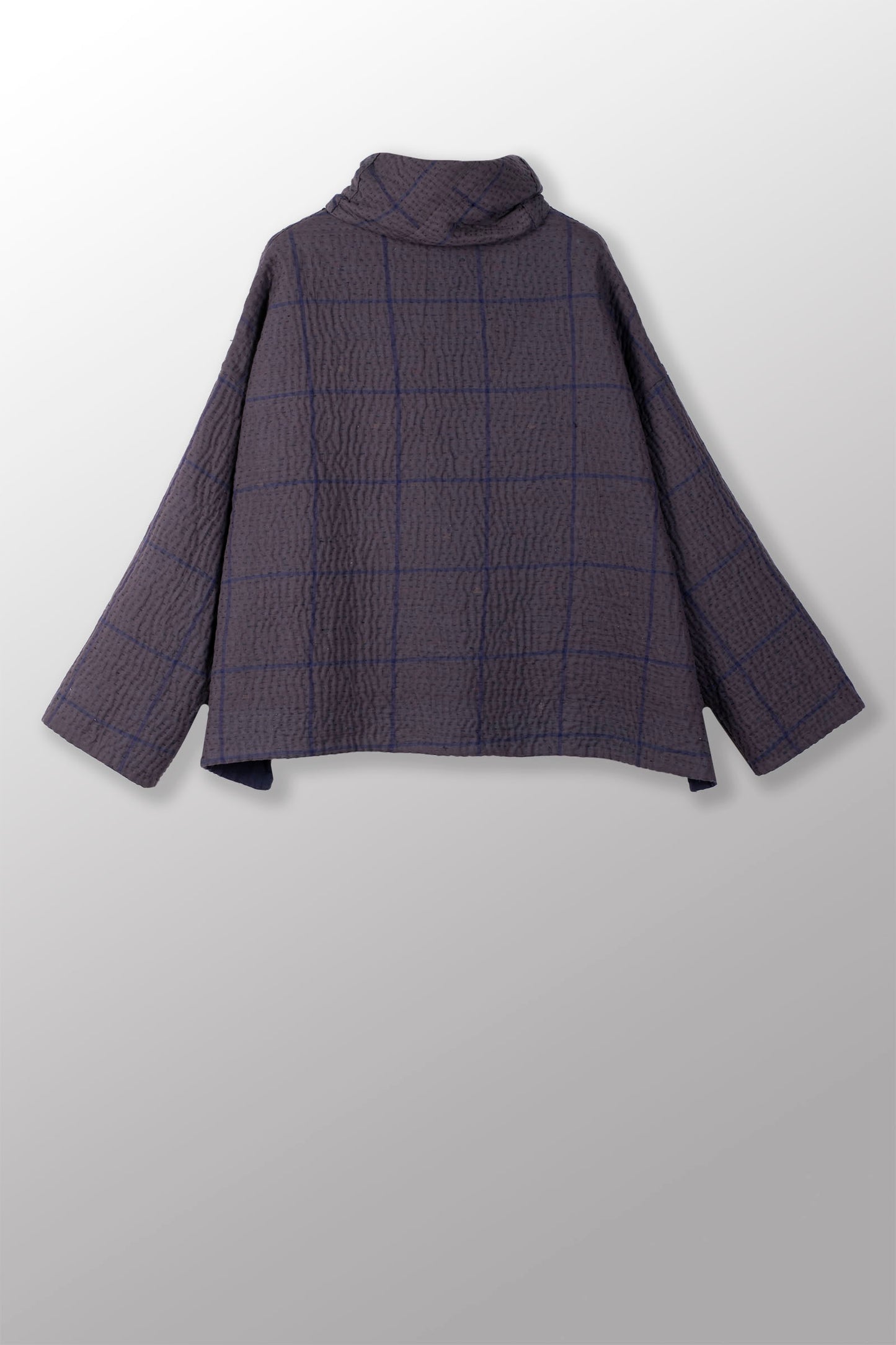 QUILTED VINTAGE COTTON WITH FLANNEL KANTHA NEW COWL NECK PONCHO - fq5083-blu -