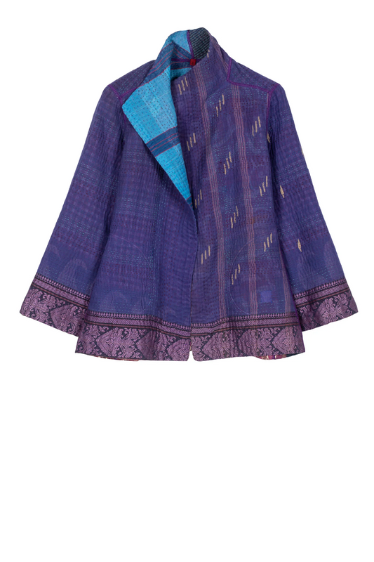 WOVEN VINTAGE COTTON KANTHA SHORT JACKET - fw4007-5001s -