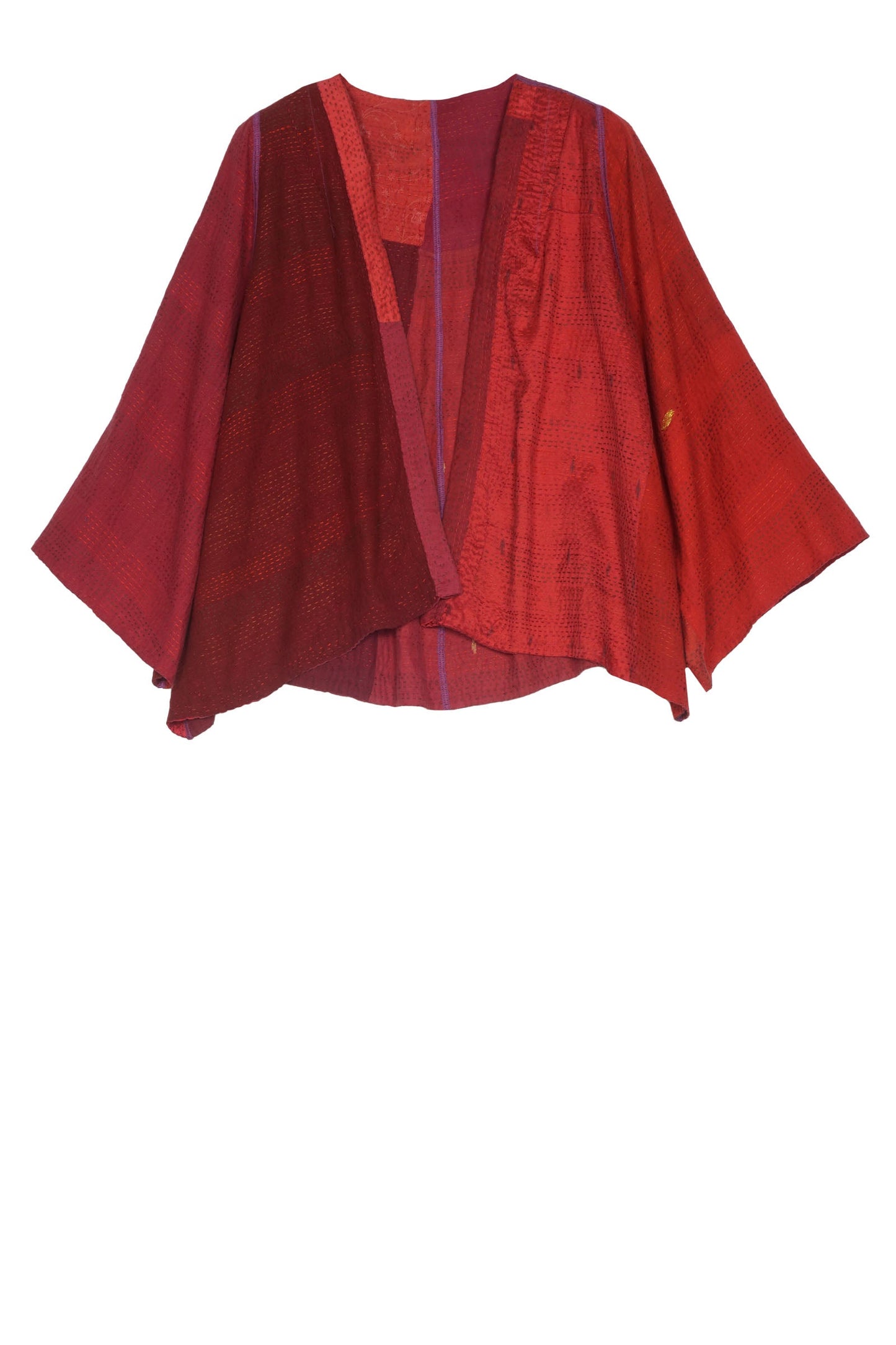 JAIPUR PATCH KANTHA BELL SHAPE JKT - jp2048-red -