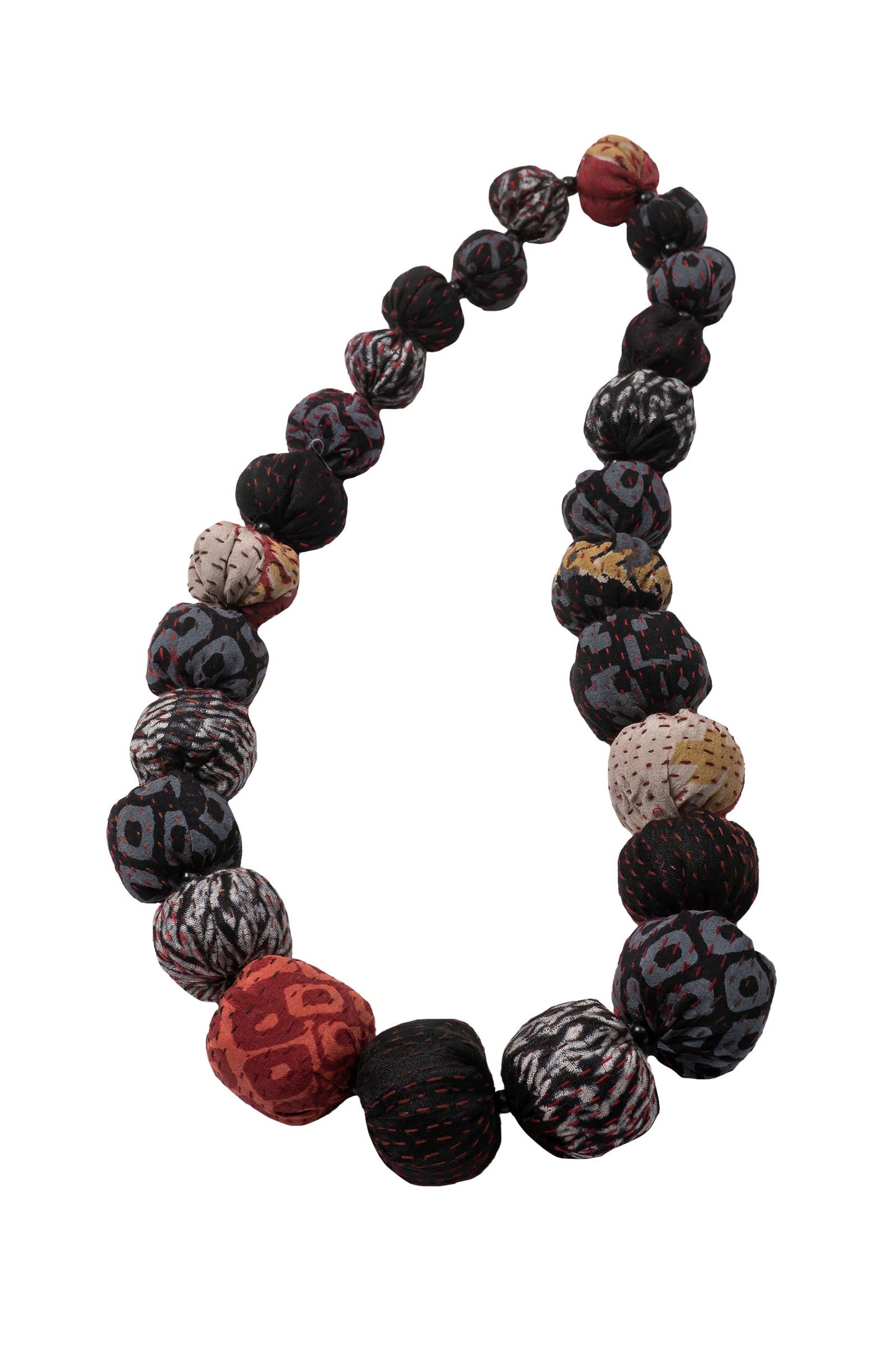 KIMONO PRINT KANTHA NUTS MEDIUM NECKLACE - kp2701-blk -