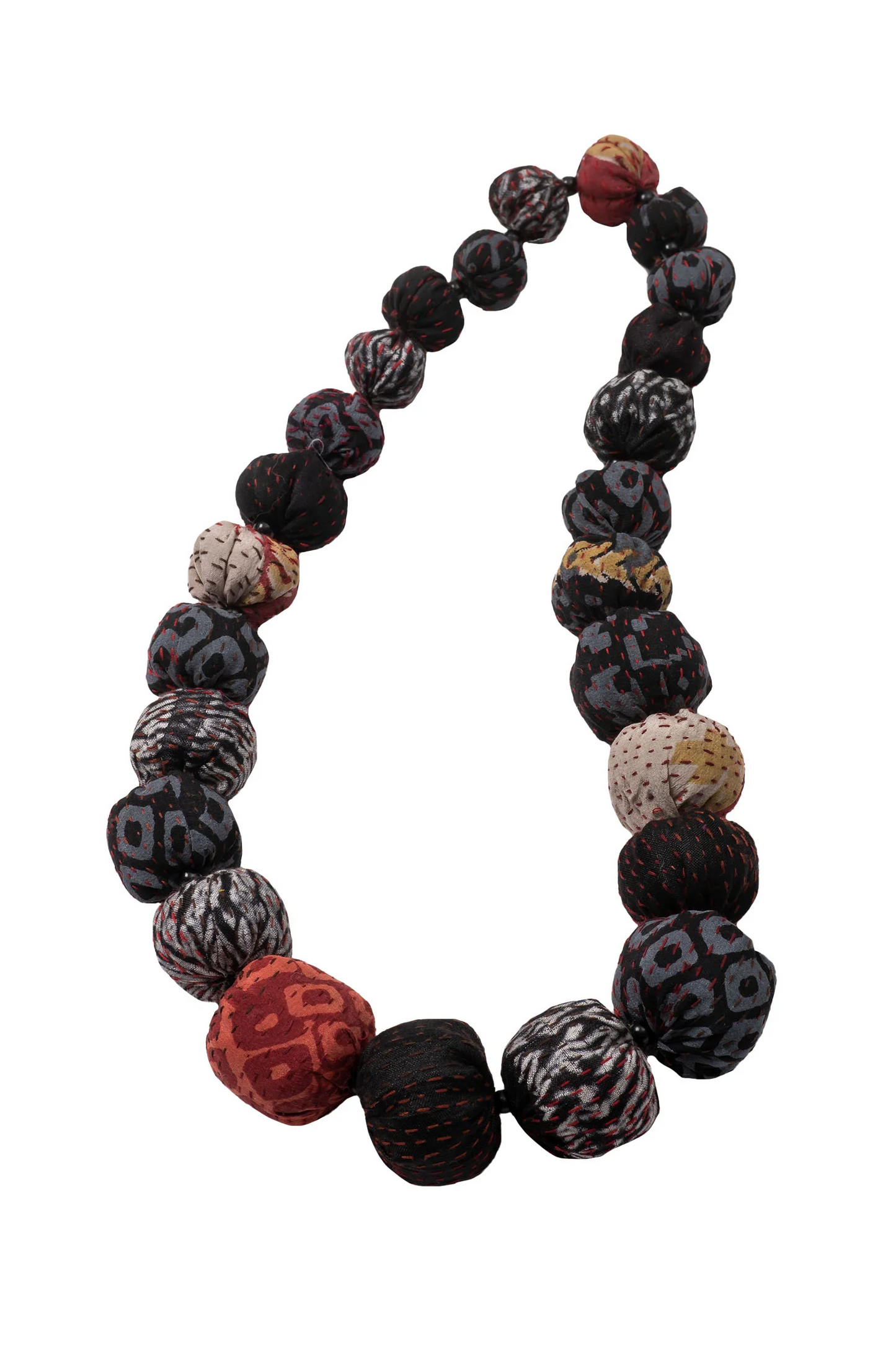 KIMONO PRINT KANTHA NUTS MEDIUM NECKLACE - kp2701-blk -