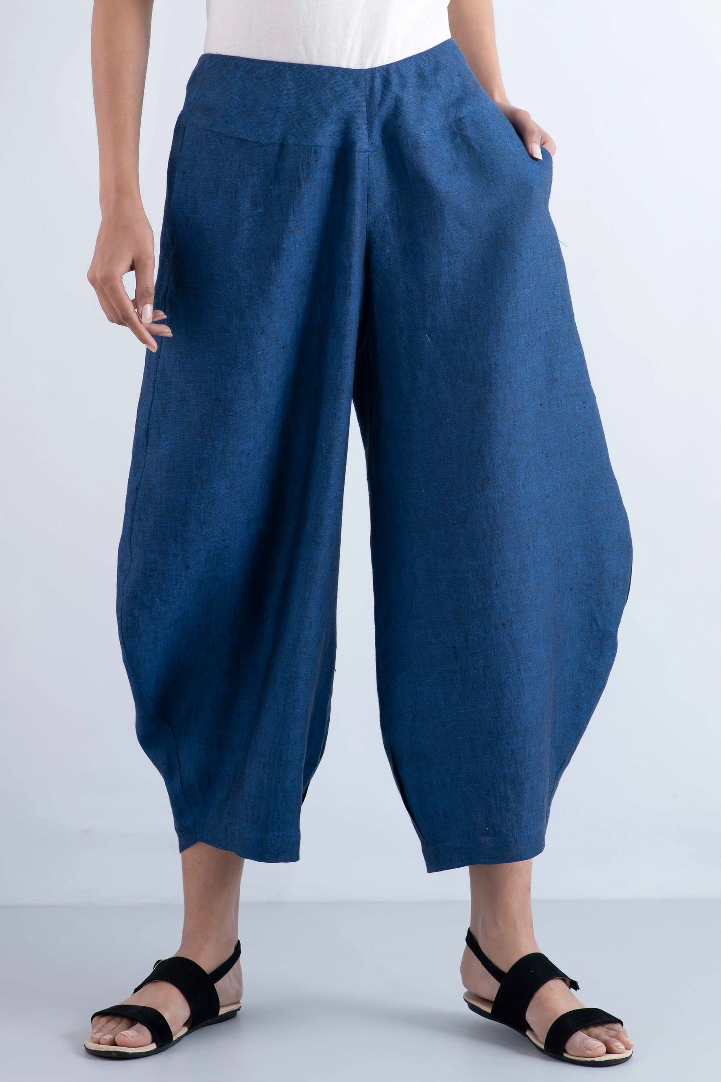 LINEN HAREM PANTS - ln1605-nvy -