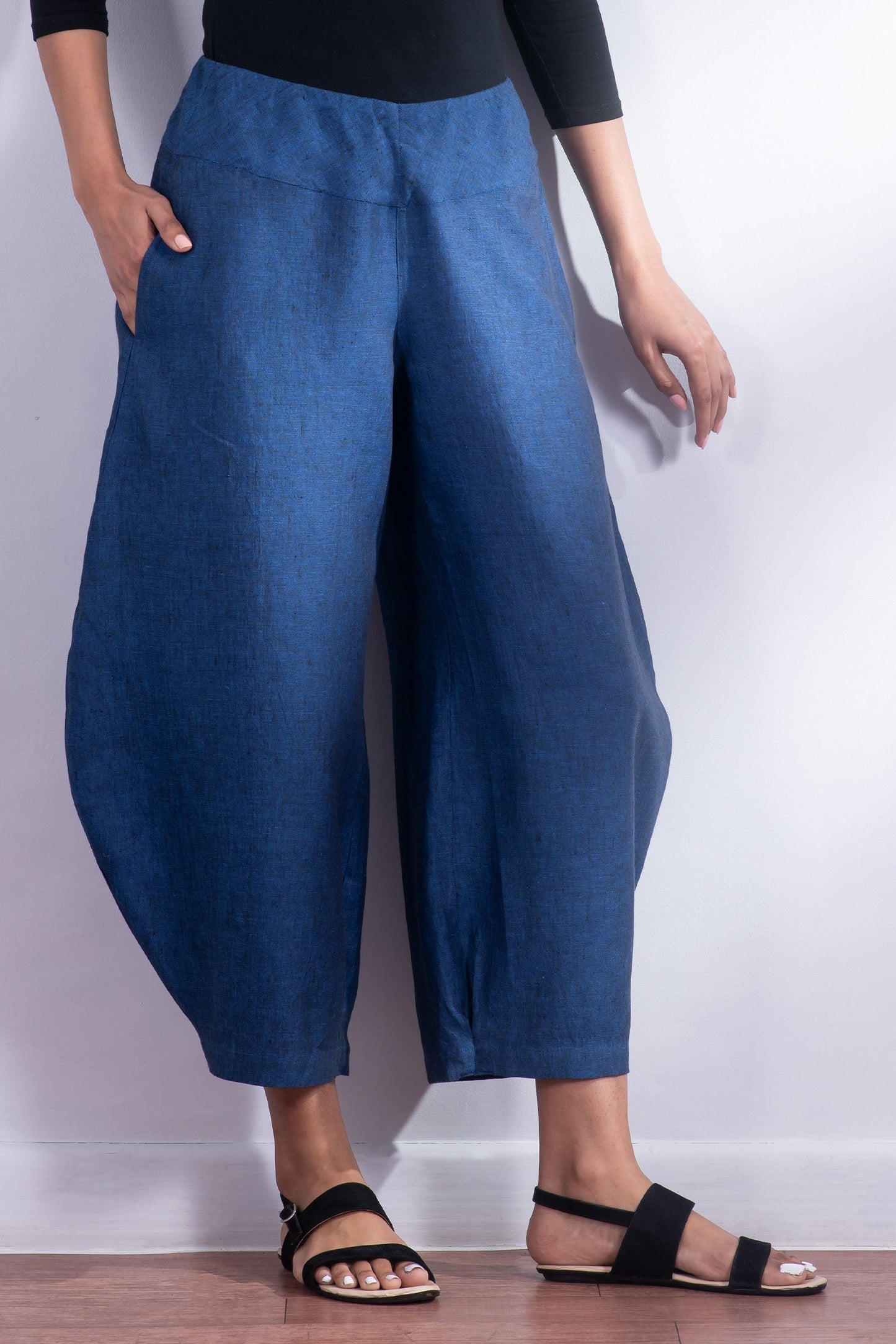 LINEN HAREM PANTS - ln1605-nvy -