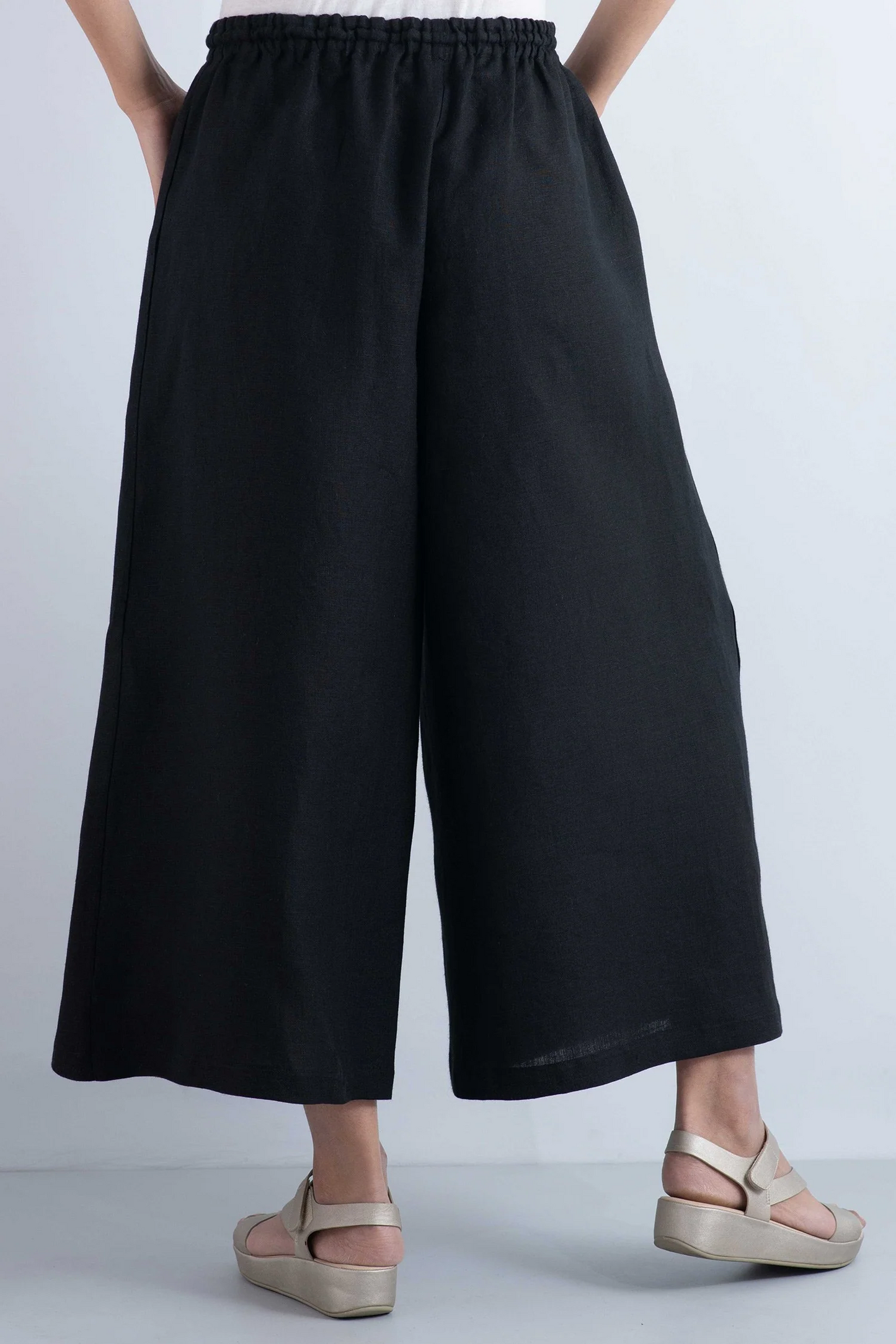 LINEN DRAW STRING GAUCHO - ln1627-blk -