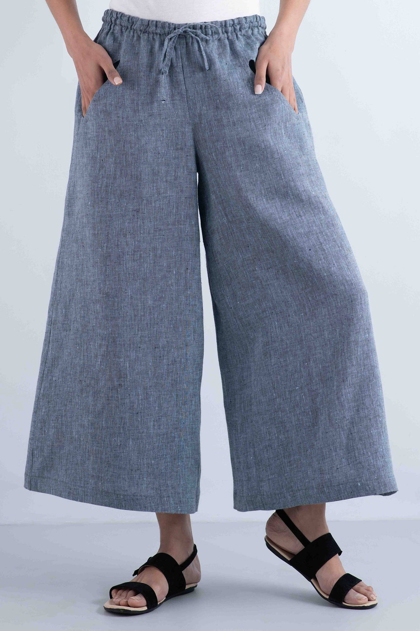 LINEN DRAW STRING GAUCHO - ln1627-blu -