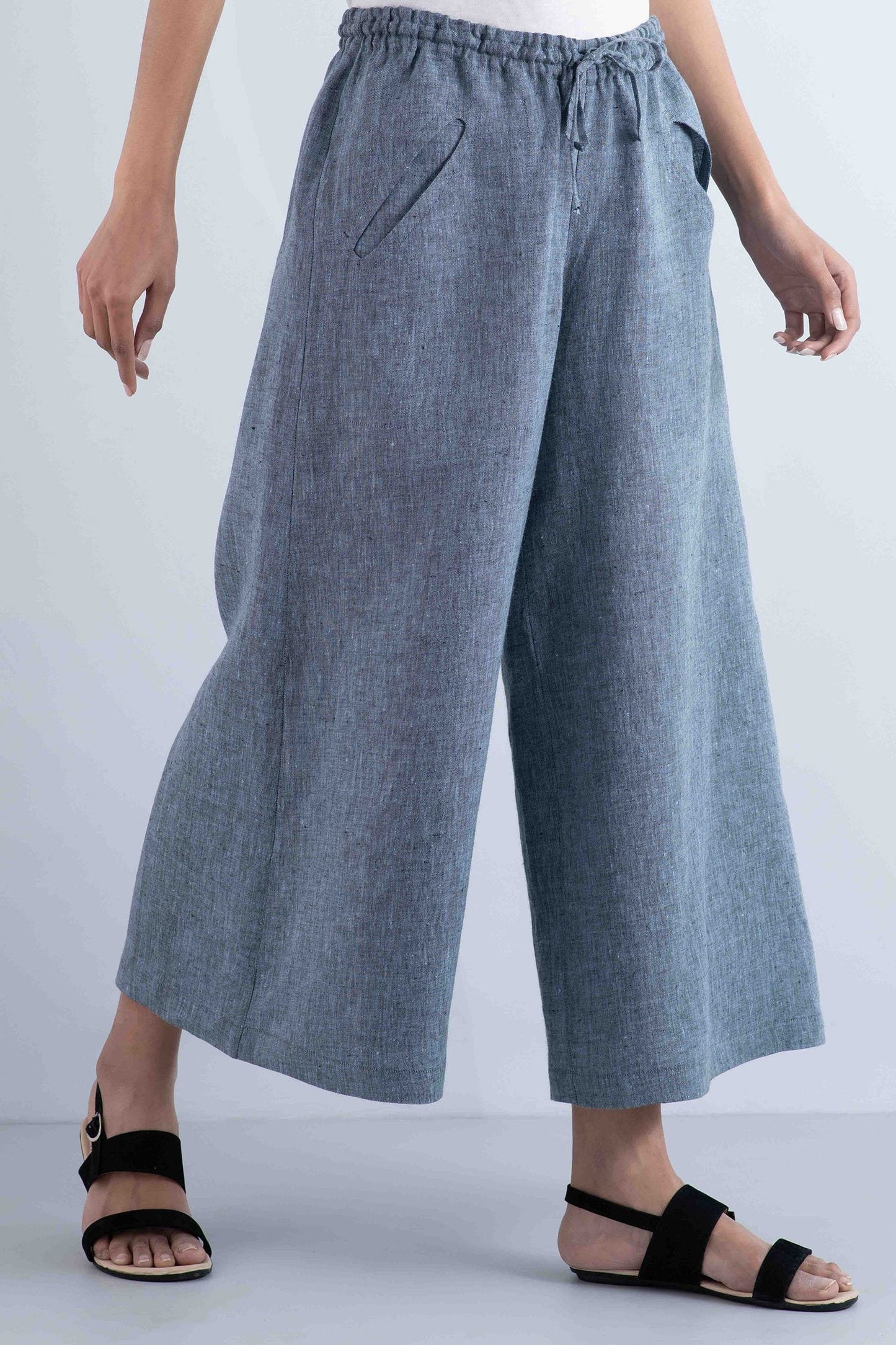 LINEN DRAW STRING GAUCHO - ln1627-blu -