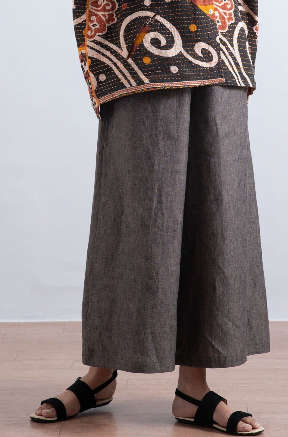LINEN DRAW STRING GAUCHO - ln1627-brn -