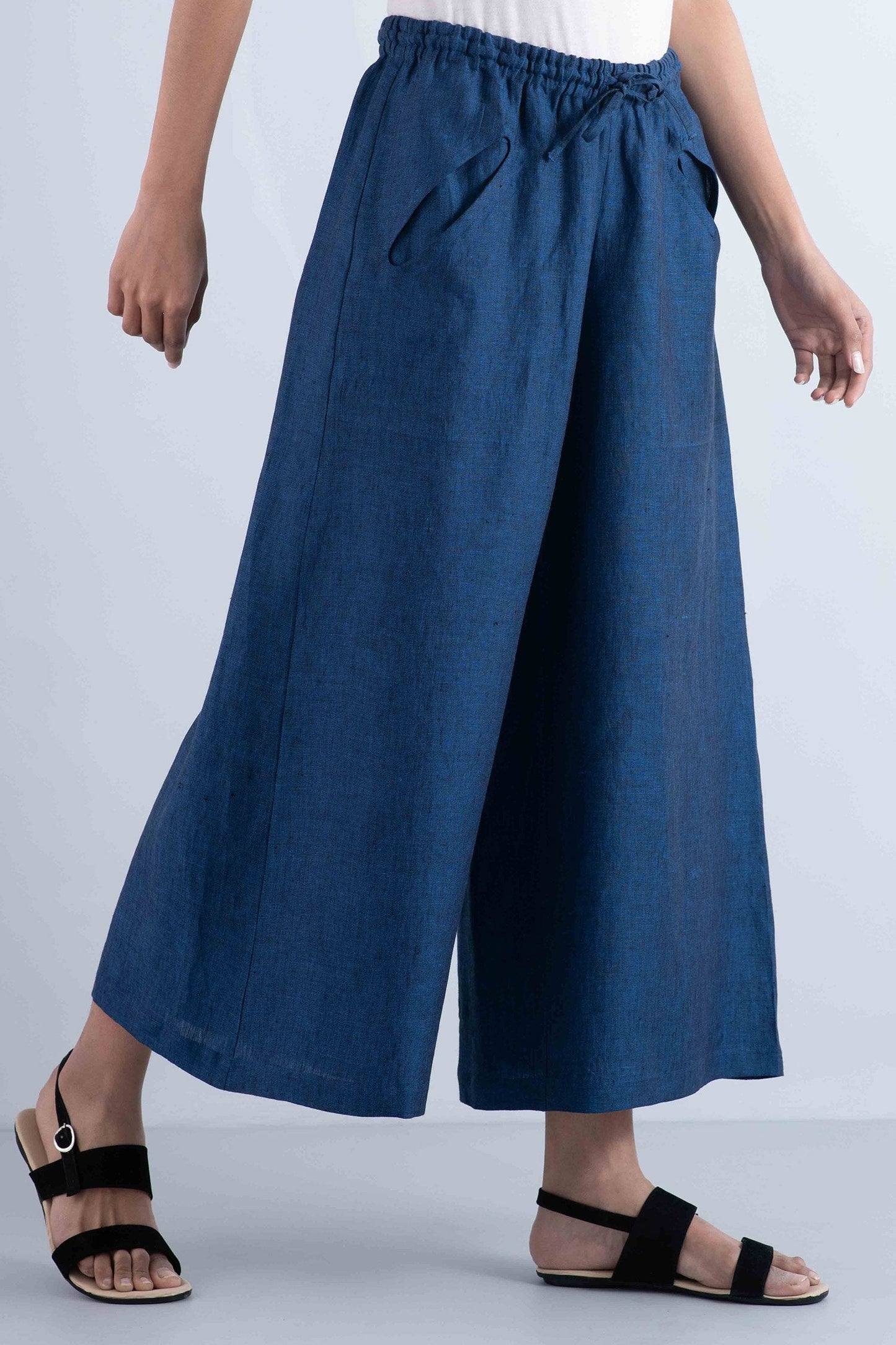 LINEN DRAW STRING GAUCHO - ln1627-nvy -