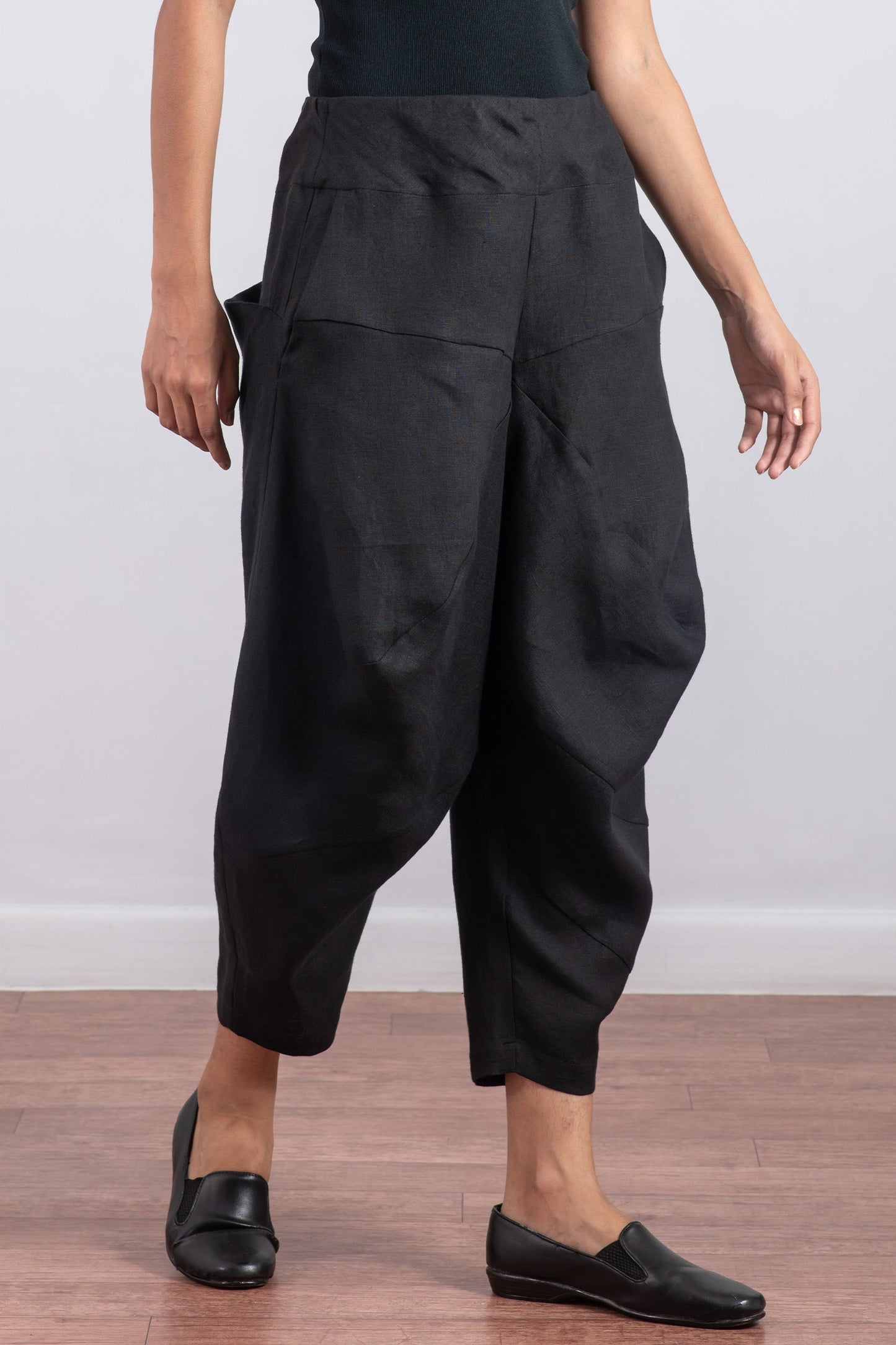 LINEN YAMAHA PANTS - ln1632-blk -