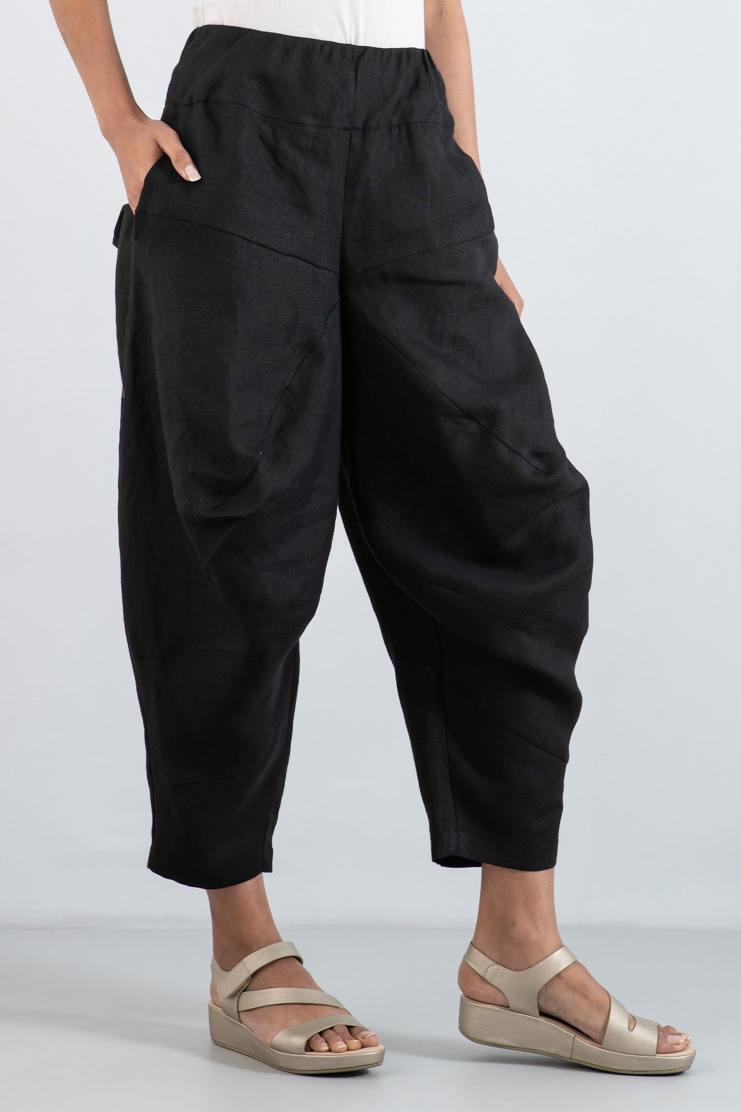 LINEN YAMAHA PANTS - ln1632-blk -