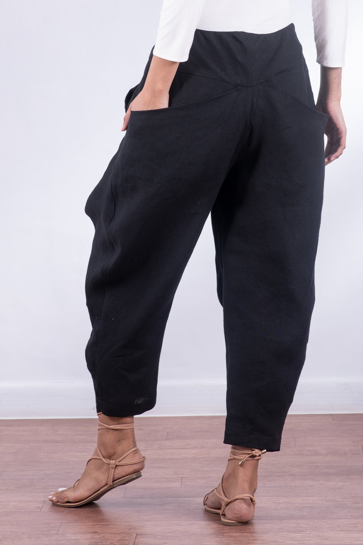 LINEN YAMAHA PANTS - ln1632-blk -