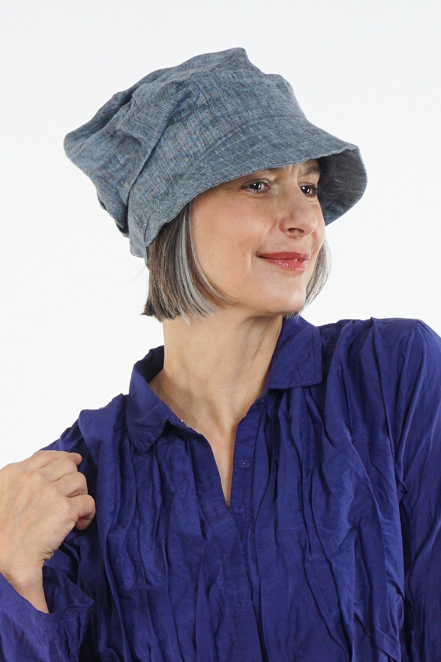 LINEN HALF BRIM HAT - ln1881-blu -