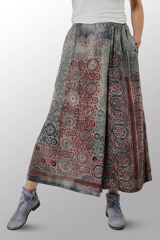 MANHATTAN AJRAKH KANTHA WRAP WIDE PANTS - mh2649-gry -