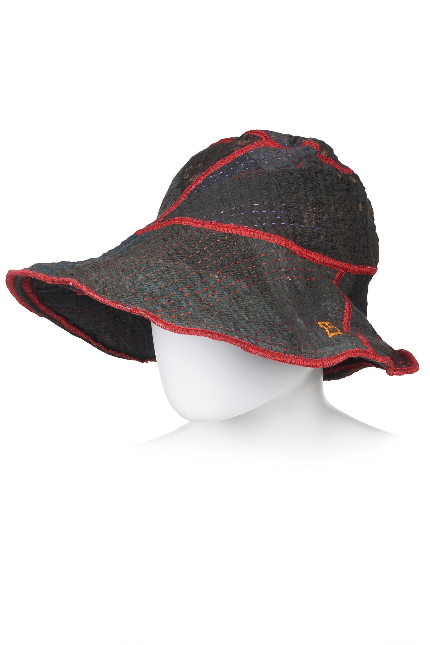 OMBRE PATCHED GOLD STAMP KANTHA CIRCULAR CUT BRIM HAT - og4882-blk -