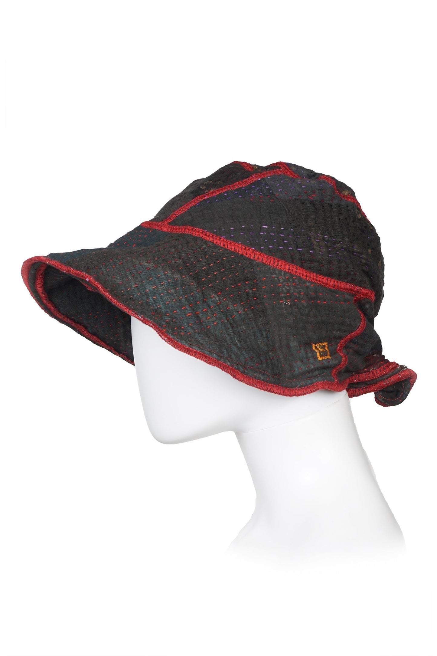 OMBRE PATCHED GOLD STAMP KANTHA CIRCULAR CUT BRIM HAT - og4882-blk -