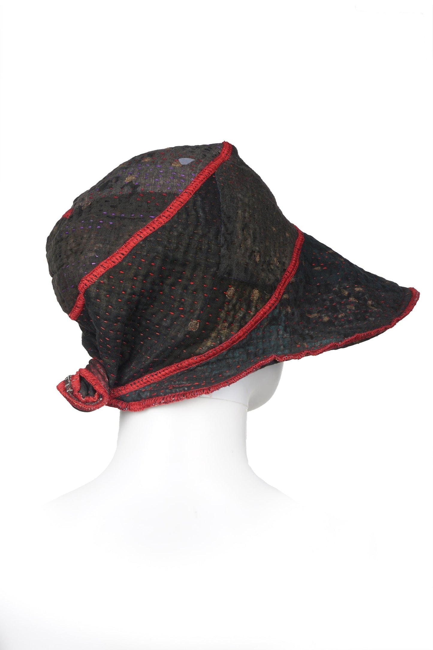 OMBRE PATCHED GOLD STAMP KANTHA CIRCULAR CUT BRIM HAT - og4882-blk -