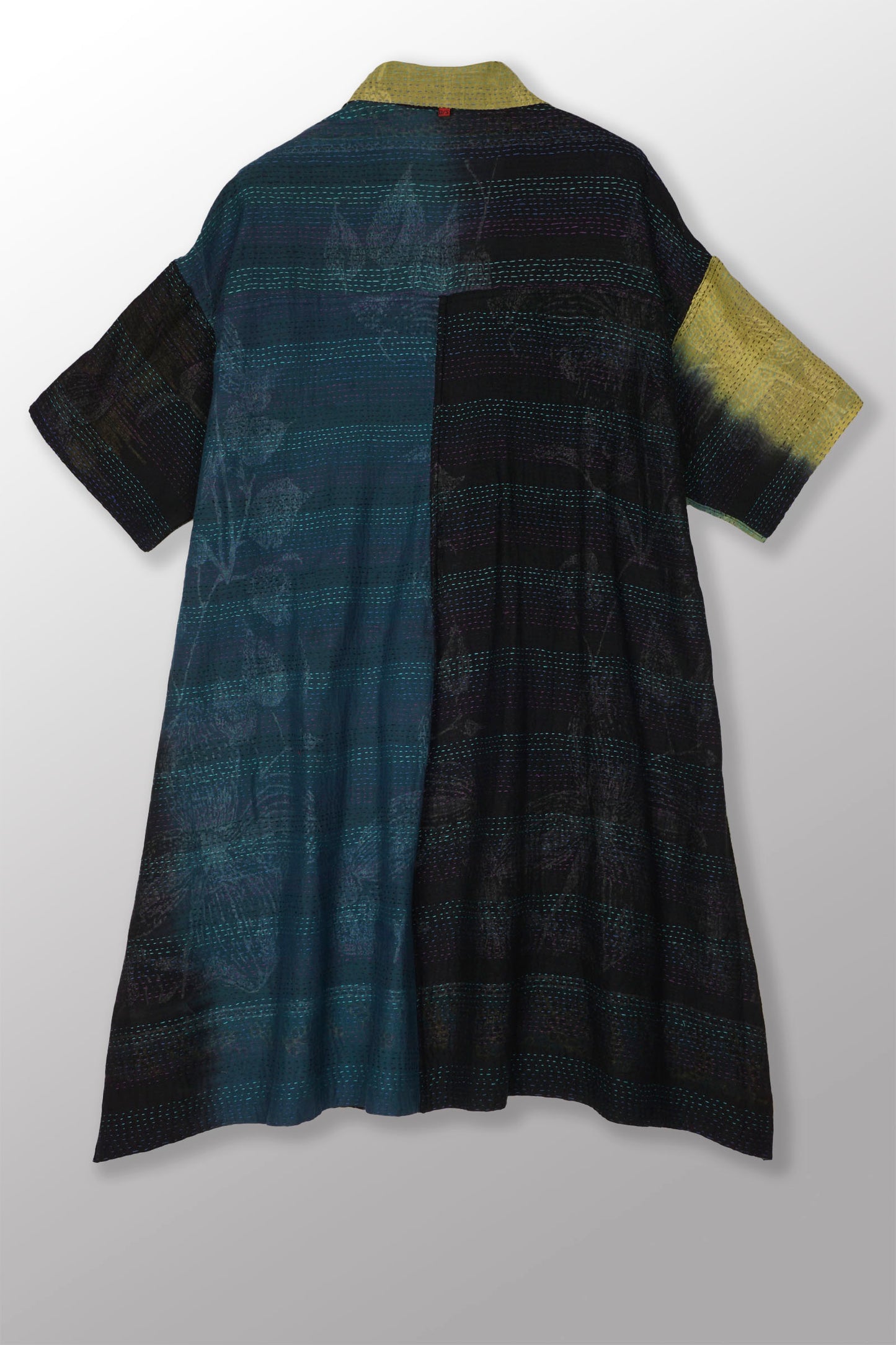 ORGANIC LEAVES KANTHA HALF SLV. SHIRT DRESS - ol2429-blk -