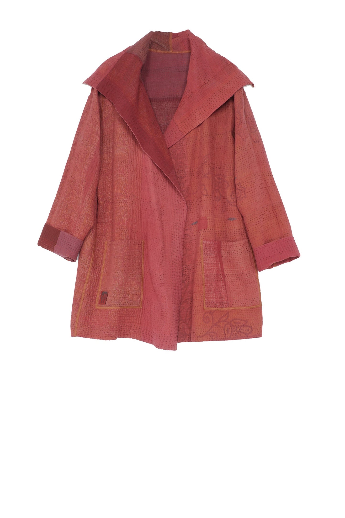 OMBRE PATCHED KANTHA POCKET JKT - op4002-red -