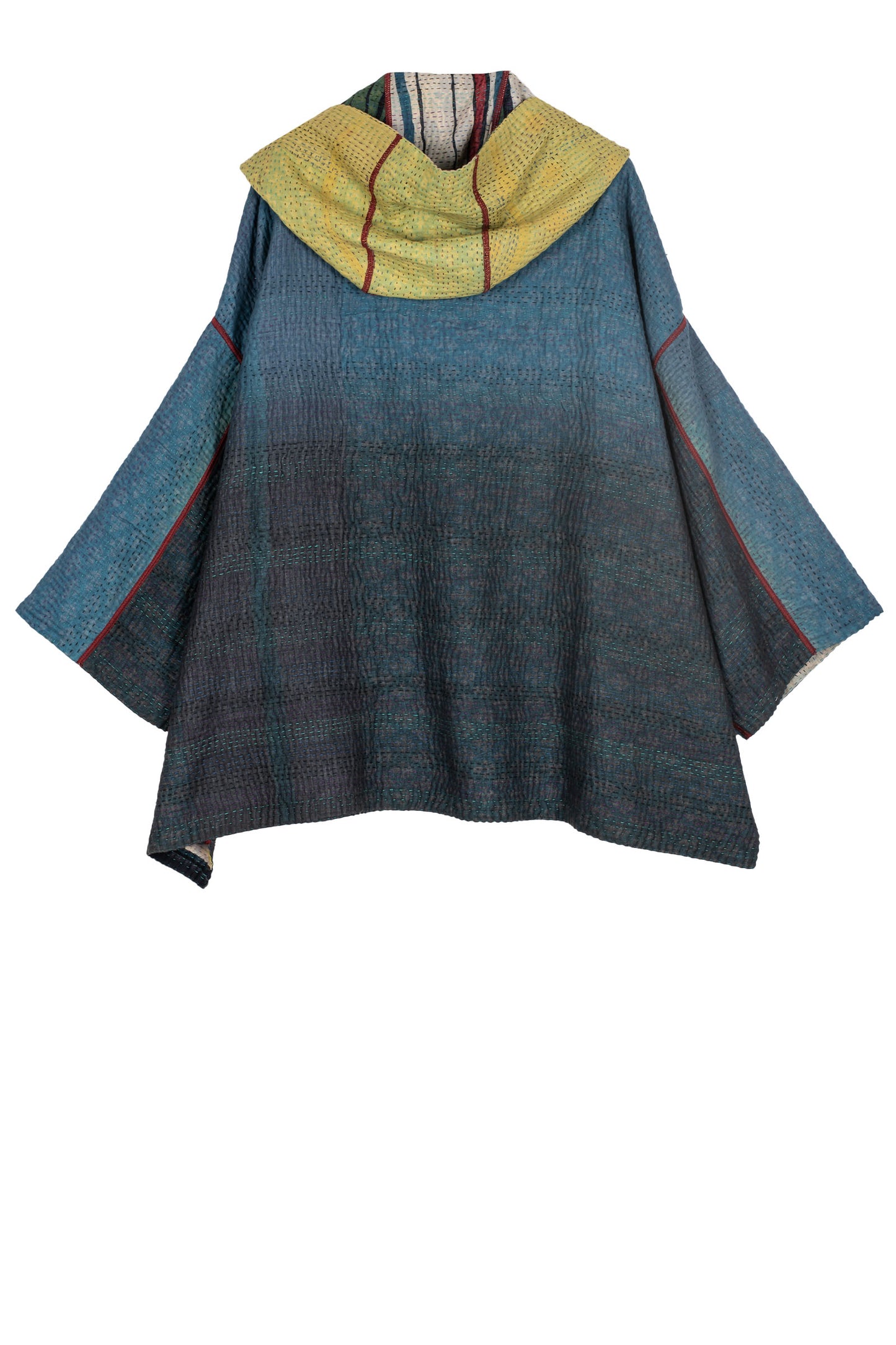 STRIPE AND BENDS KANTHA CREW NECK SHORT JACKET - sb4053-grn -