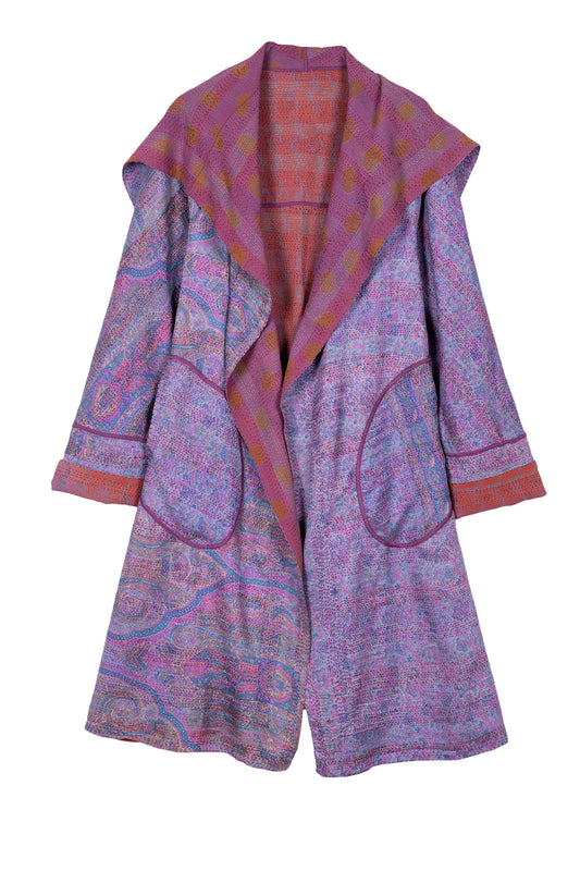 VINTAGE SILK GEORGETTE KANTHA A-LINE COAT - sg2309-0001a -