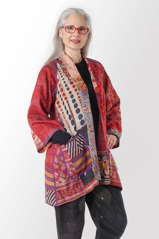 VINTAGE SILK KANTHA A-LINE JKT - sv2003-0359a -