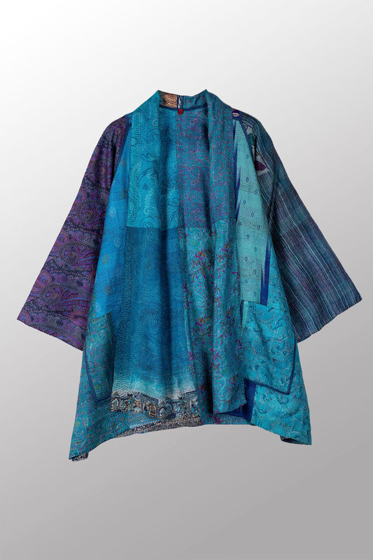 VINTAGE SILK KANTHA A-LINE JKT - sv2003-0374a -