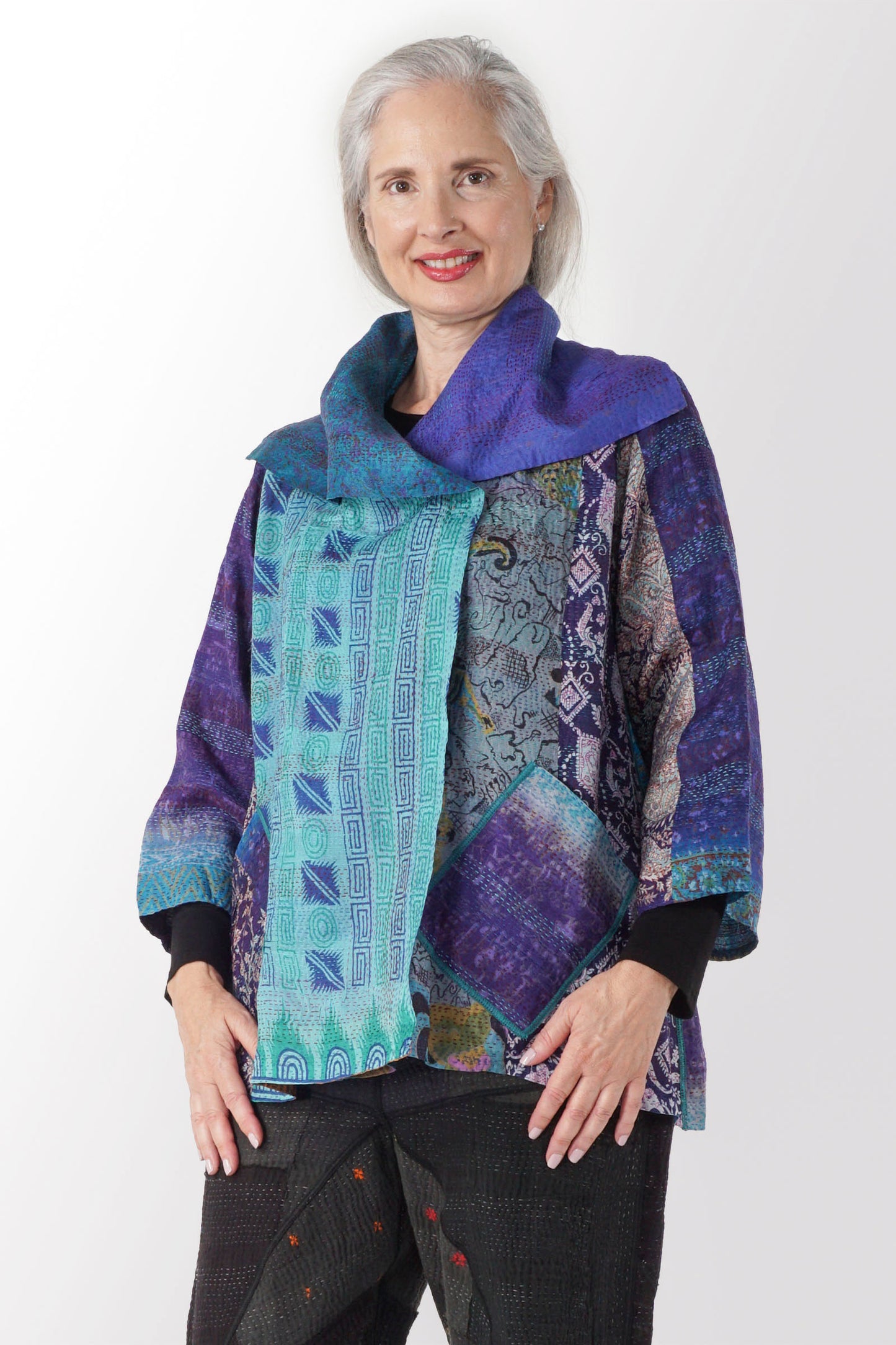 VINTAGE SILK KANTHA FLARE JKT - sv2010-0052a -