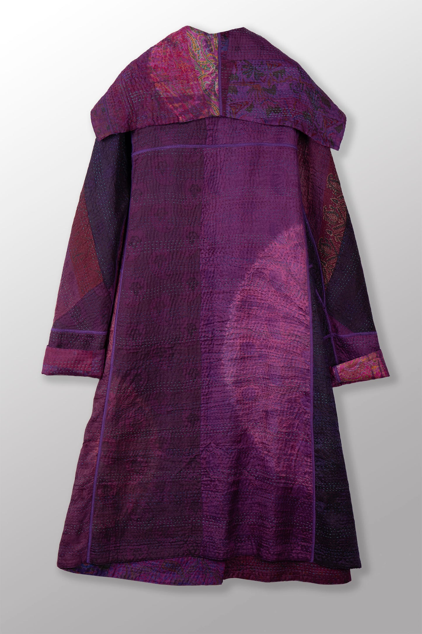 TIE DYE CIRCLE SHIBORI KANTHA A-LINE LONG COAT - td4302-prp -