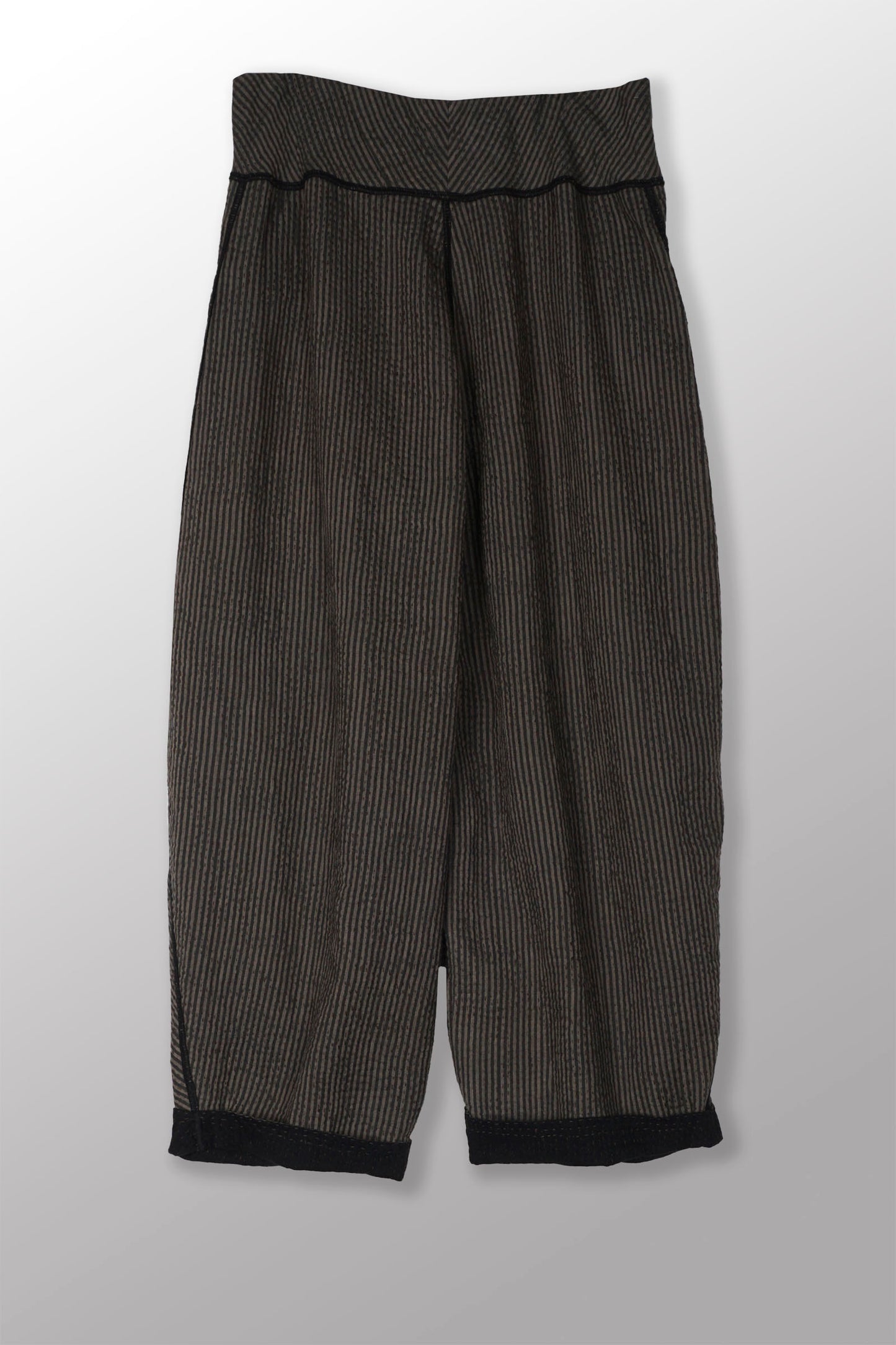 HANDLOOM PIN STRIPE KANTHA KNEE TUCKED PANTS - wa3625-brn -