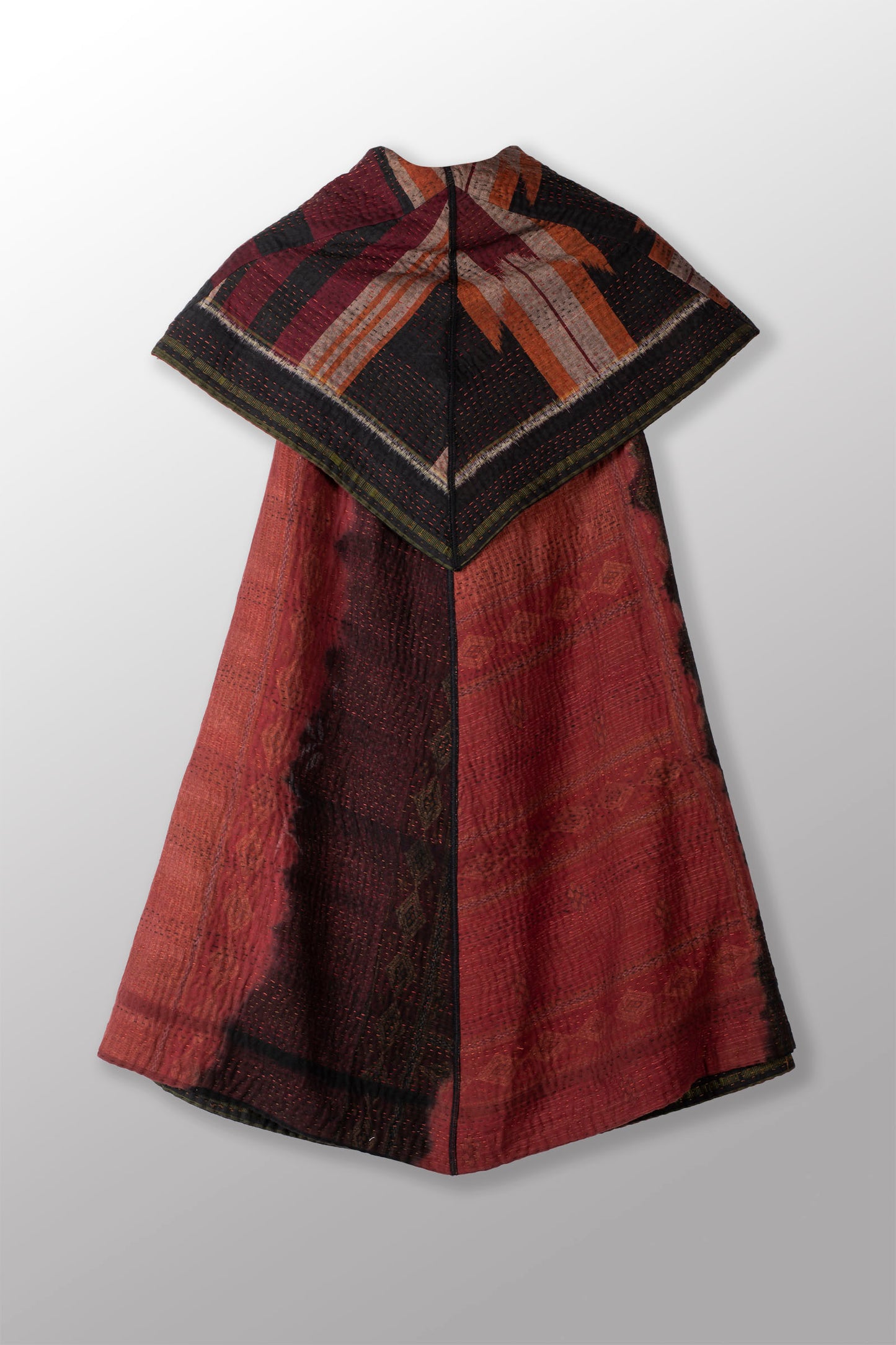 WOVEN HANDLOOM IKAT WITH OMBRE KANTHA CIRCULAR VEST - wh4201-red -