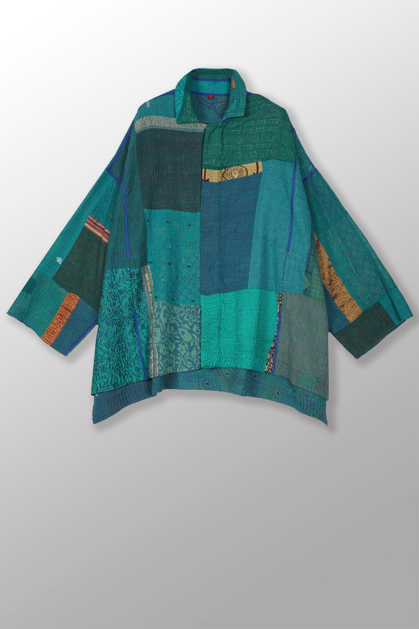 COTTON SILK SW PATCH KANTHA OVERSIZED MINI COAT - ws4332-tel -
