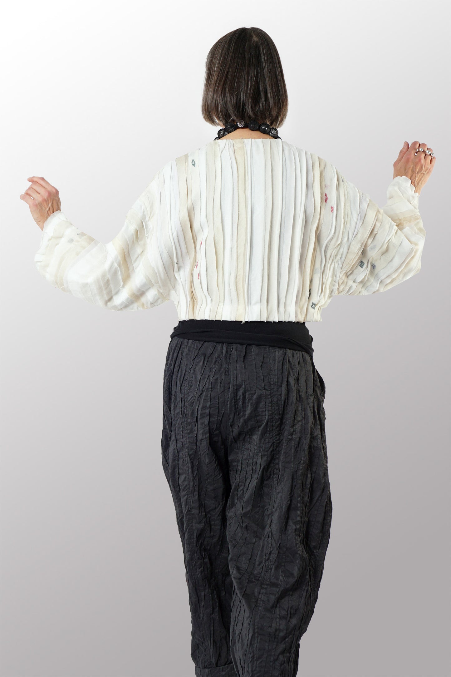 WAVY STRIPE KANTHA CRWE NECK WIDE SLV. JACKET - wv2078-ivy -