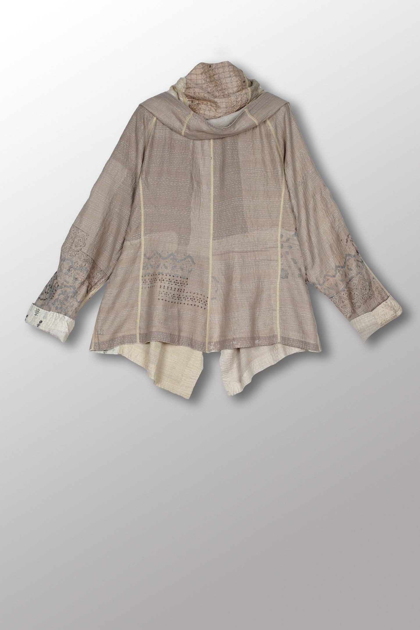 MOSAIC FRAY PATCH KANTHA HOODED JACKET - zb2042-ivy -