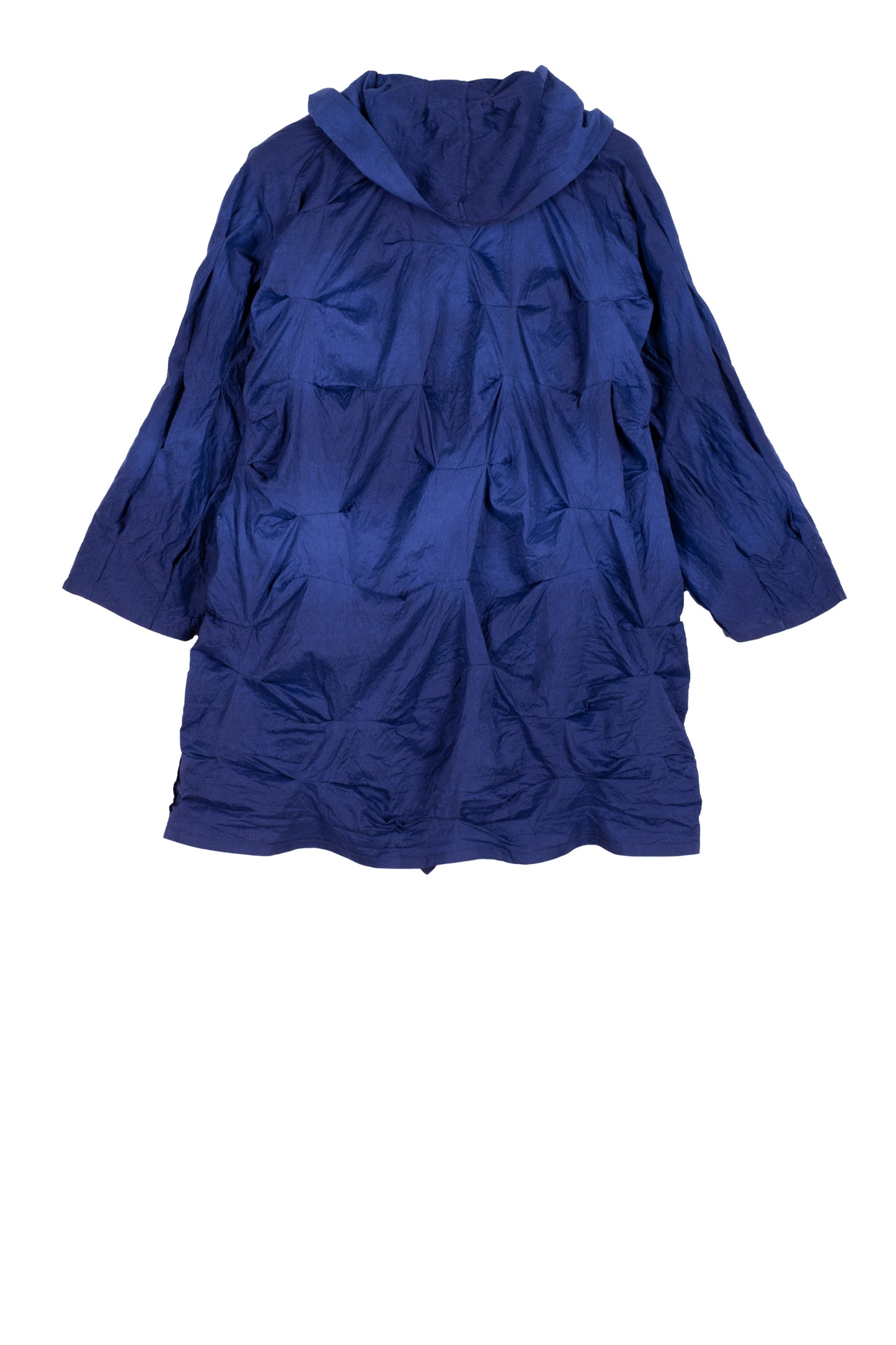 DYED COTTON SILK HEAVY VOILE WAVY TUCK COCOON JACKET - dh1063-blu -