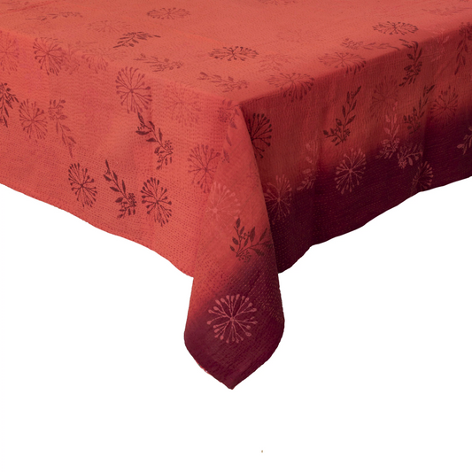 Vintage Fray Patch & Ombre Kantha Table Cover  -Carrot -