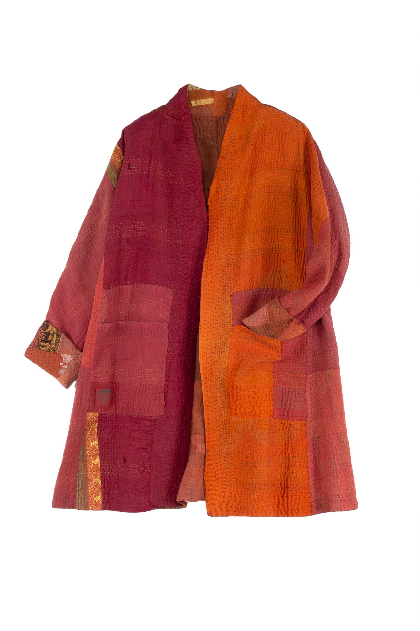 COTTON SILK SW PATCH KANTHA HIGH-NECK TOPPER - ws4045-org -