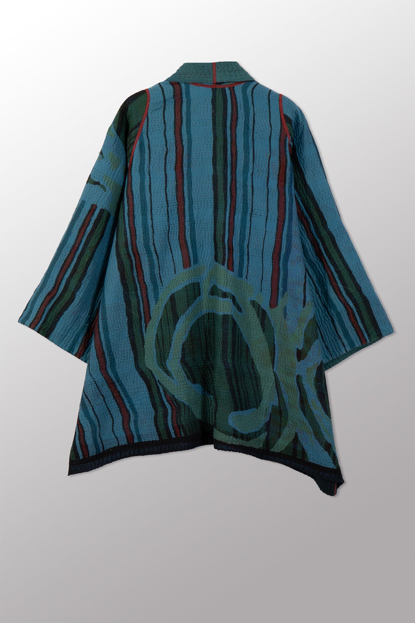 OVERDYED STRIPE AND BENDS KANTHA A-LINE JACKET - sb4003-blu -