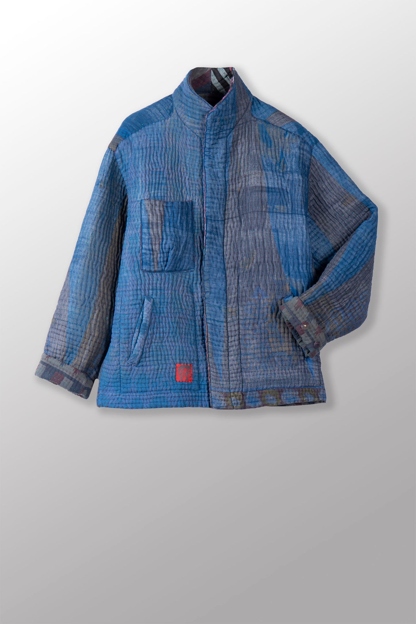 QUILTED OVERDYE COTTON KANTHA MEN'S BLOUSON - oq5040-cblu001m -