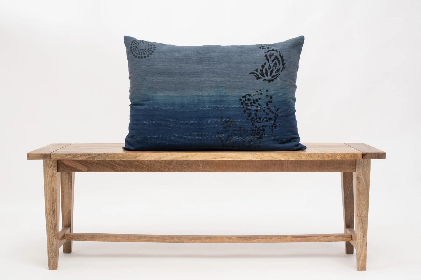 Vintage Fray Patch & Ombre Kantha Pillow Sham -Indigo -