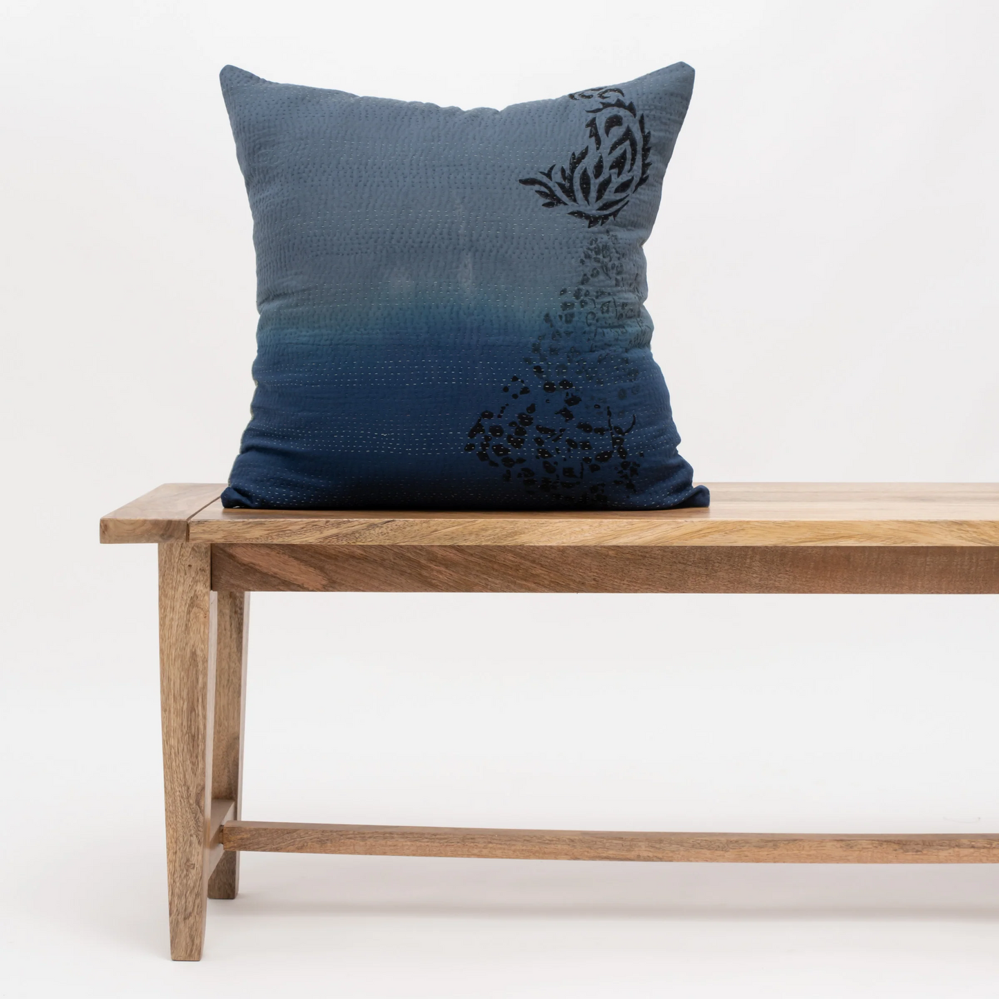 Vintage Fray Patch & Ombre Kantha Pillow Sham -Indigo -