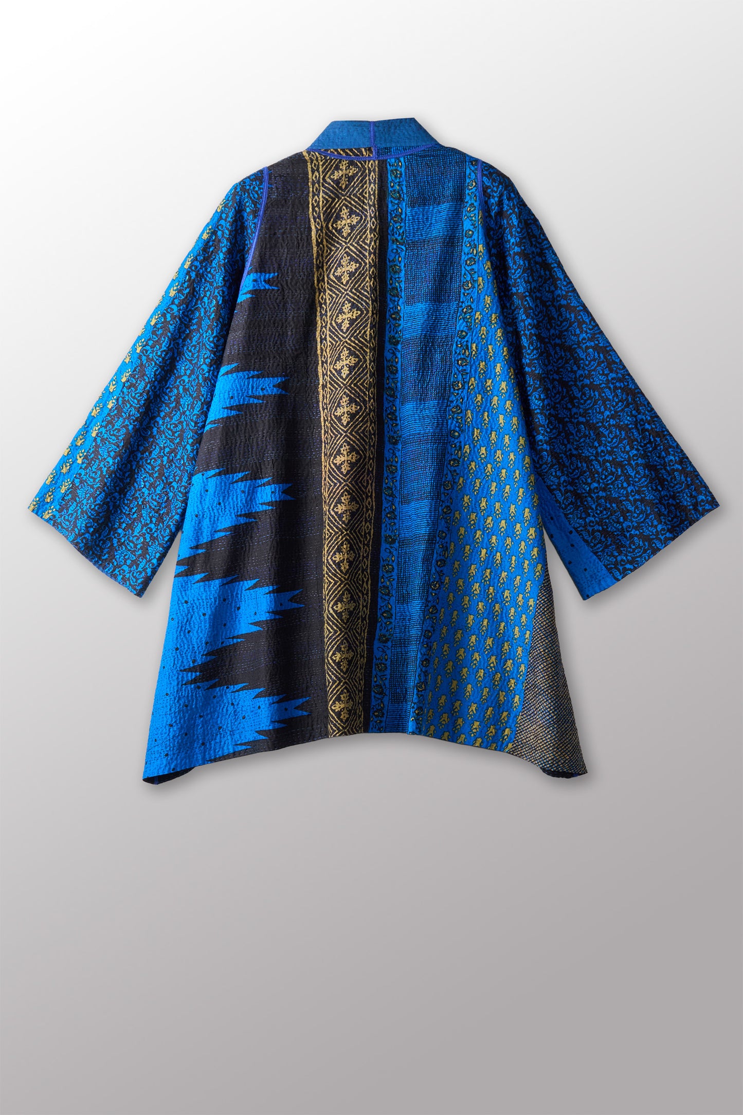 SILK COTTON OMBRE PRINT KANTHA A-LINE JKT - os2003-blu -