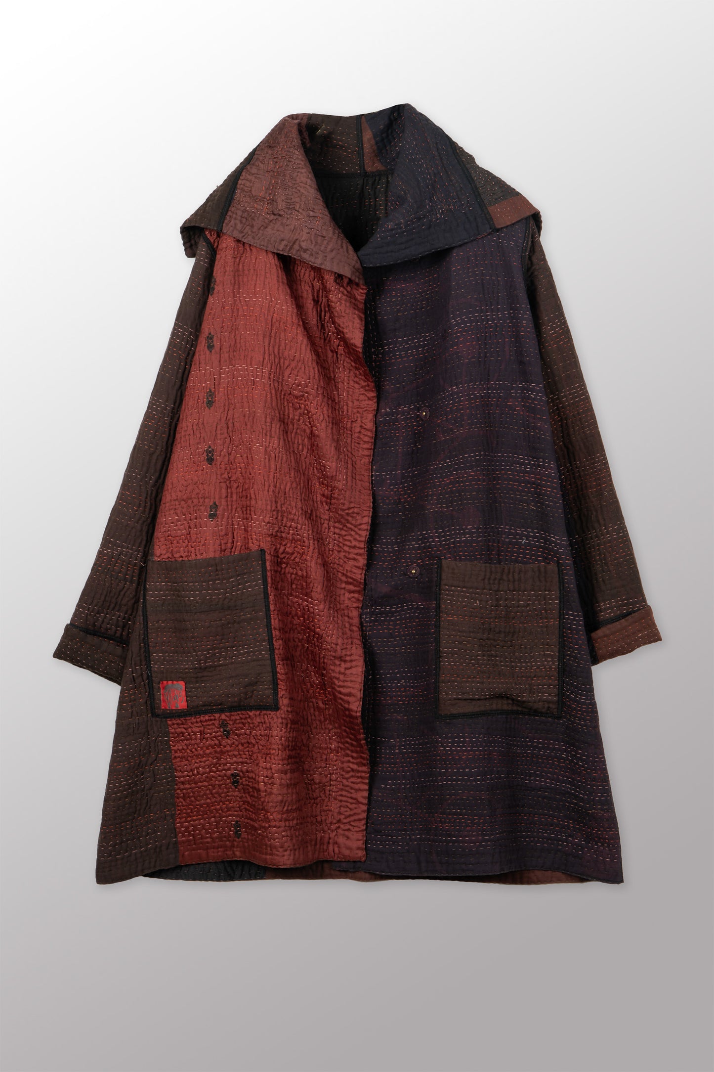 JACQUARD SILK KANTHA POCKET MEDIUM COAT - js4316-brn -
