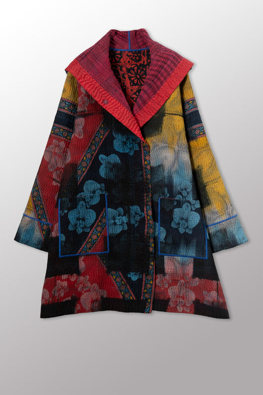 VINTAGE COTTON KANTHA POCKET MEDIUM COAT - cv4316-0053m -