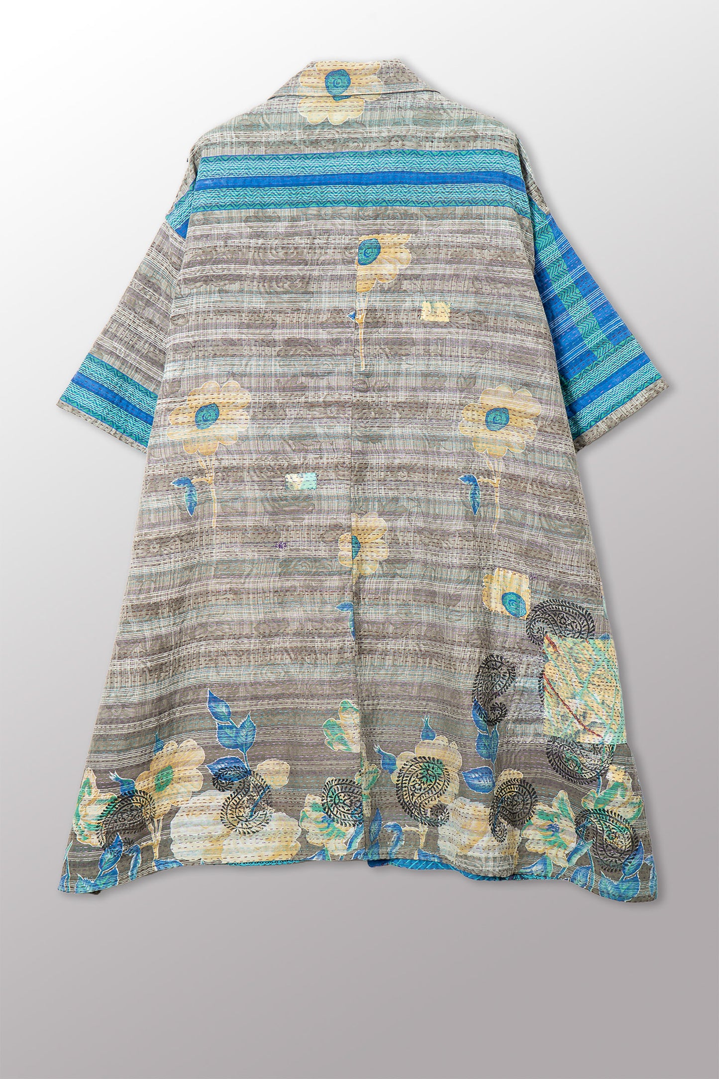 COTTON OVERDYE KANTHA 3/4 SLV. SHIRT DRESS - ov2459-cblu001m -