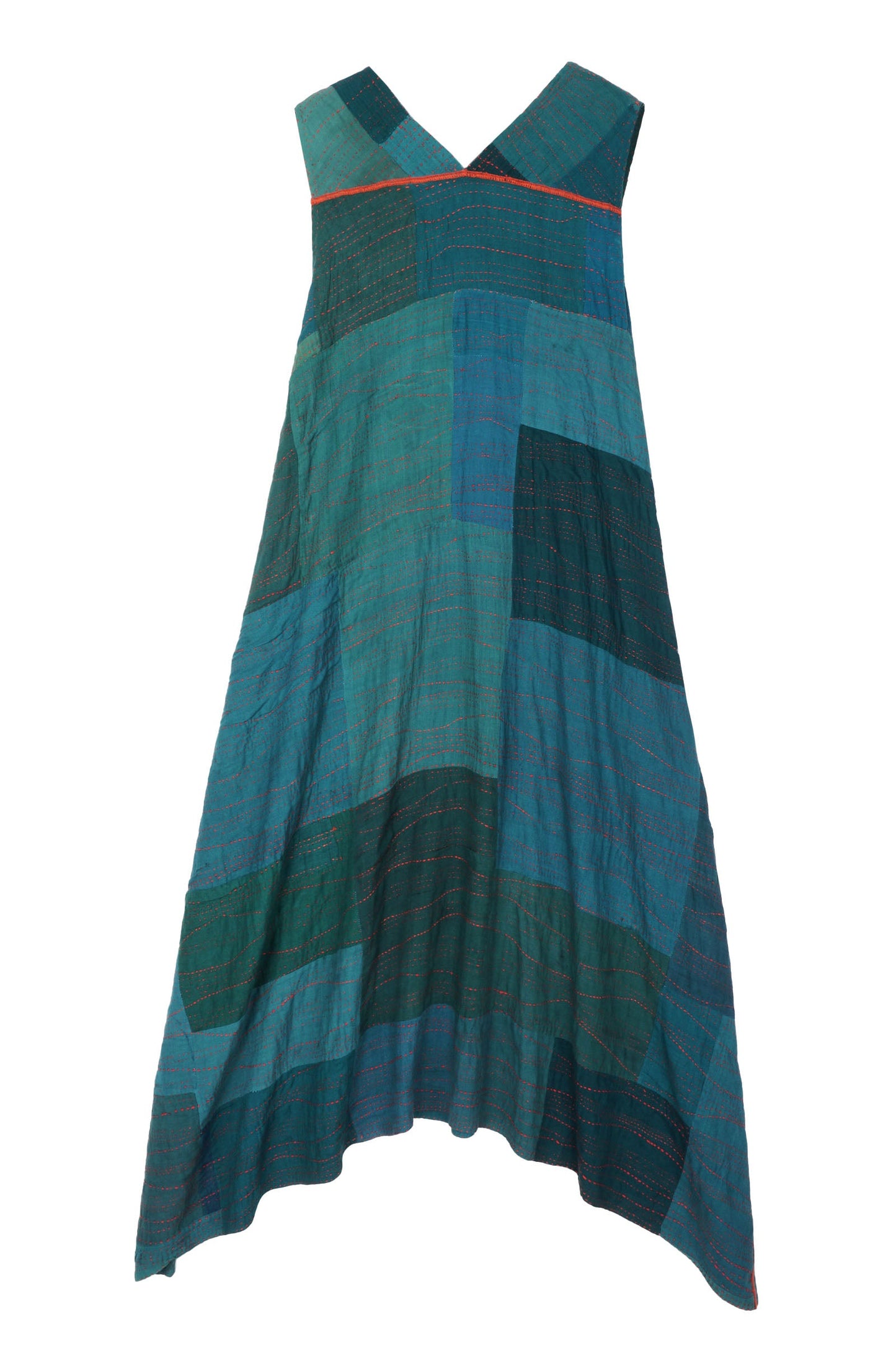 SOLID PATCH KANTHA TENT DRESS - ps2413-tel -