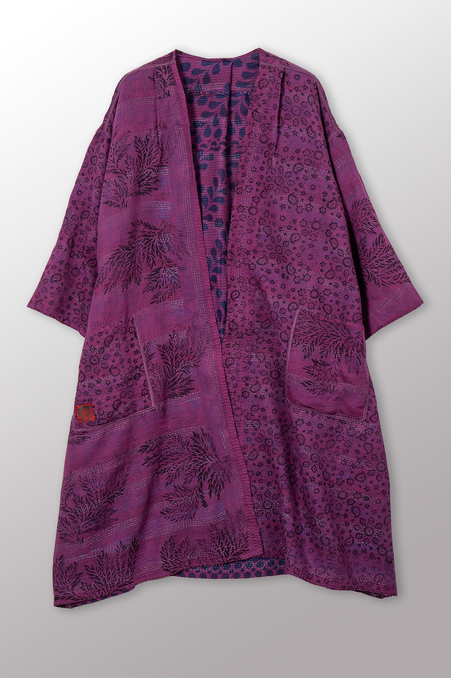 VINTAGE COTTON & NEW VOILE KANTHA LONG DUSTER - cn2328-0003a -
